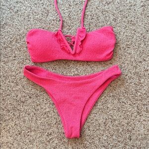 Pink Textured Bikini Set